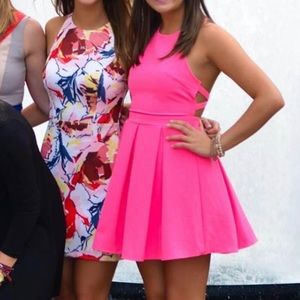 L’atiste hot pink dress with high neck and box pleats [WORN ONCE]